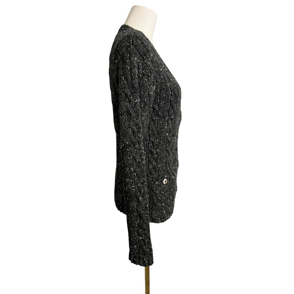 Ralph Lauren Cardigan Sweater Womens Medium Gray 100% Wool Cable Knit Pockets - Picture 4 of 8